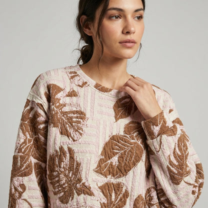 Pull Large Motif Floral Géométrique Relief 44% Cotton