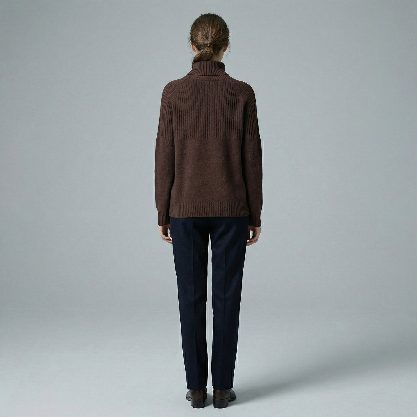 Pull Large Col Roulé Semi-Côtelé Bords-Côtes