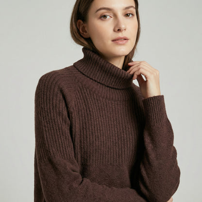 Pull Large Col Roulé Semi-Côtelé Bords-Côtes