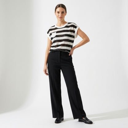 T-Shirt Fin Chiné Motif Marinière Col Rond à 25% Lin 20% Tencel