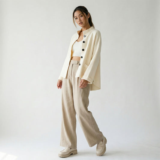 Gilet Large à Poches Col Montant Stretch Taille High-Low