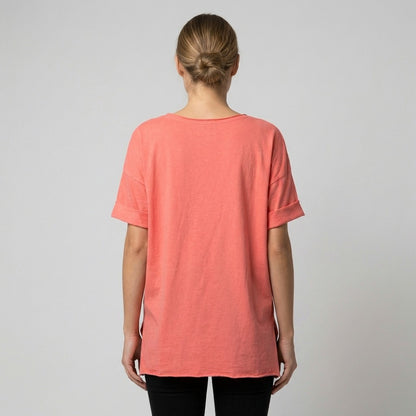 T-Shirt Léger Simple à Col Rond Fentes Latérale 100% Coton