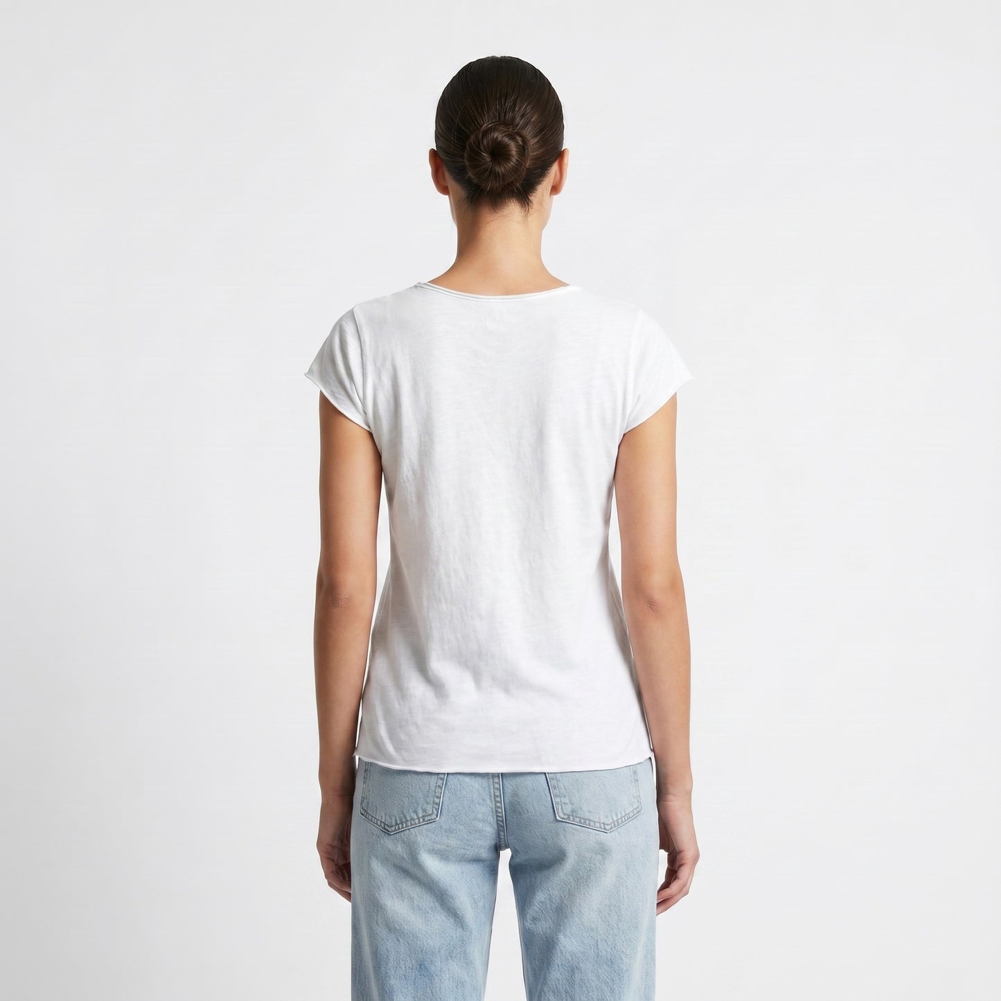 T-Shirt Manche Courte Col Henley Simple 100% Coton