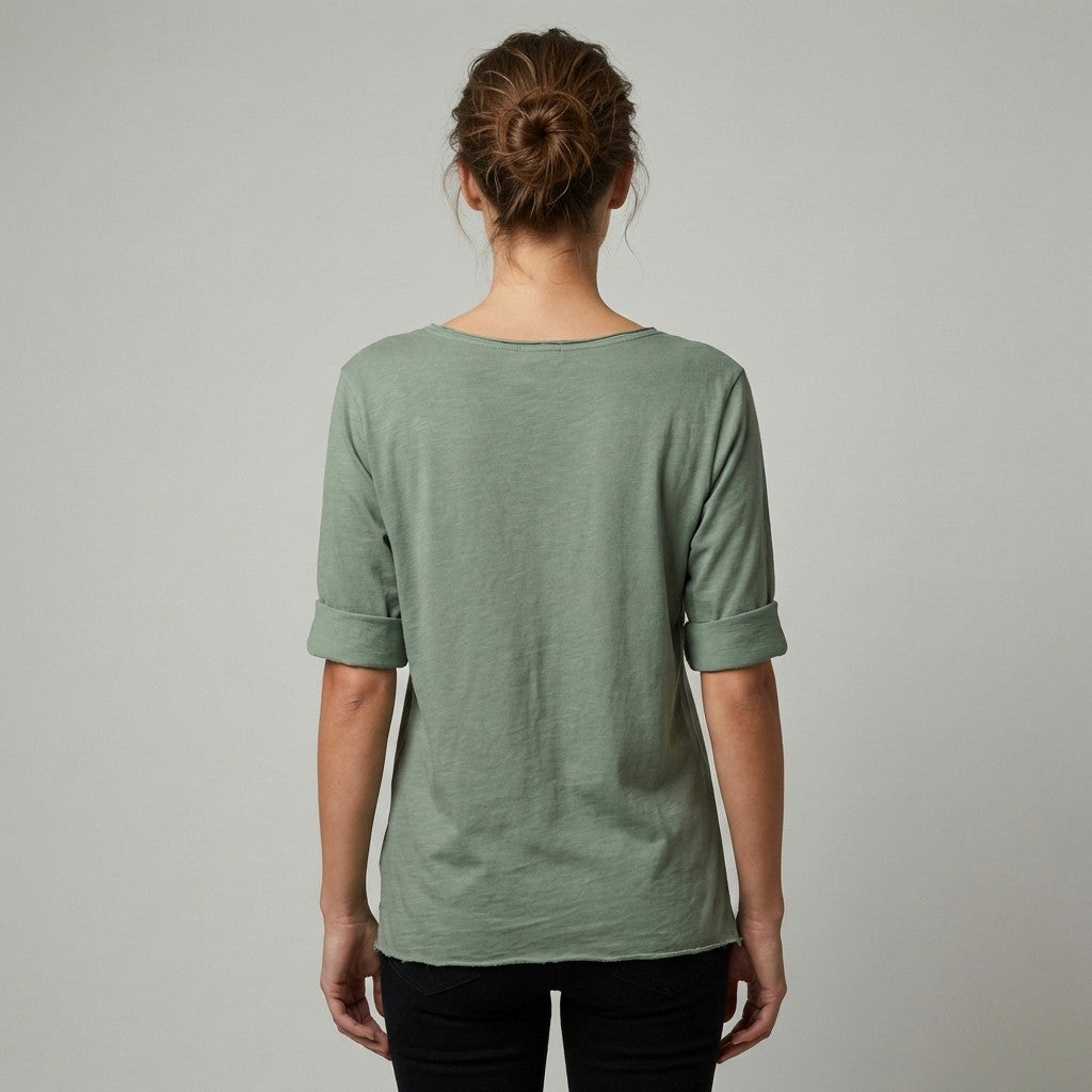 T-Shirt Léger Simple Col Henley Manches Longues 100% Coton