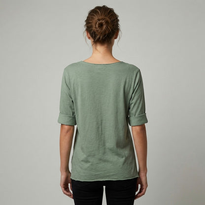 T-Shirt Léger Simple Col Henley Manches Longues 100% Coton