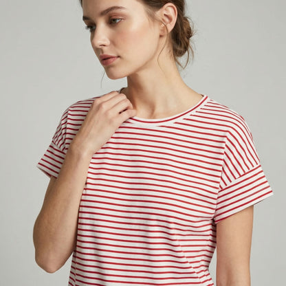T-Shirt Rayé Marinière Manche Courte Col Rond 85% Viscose