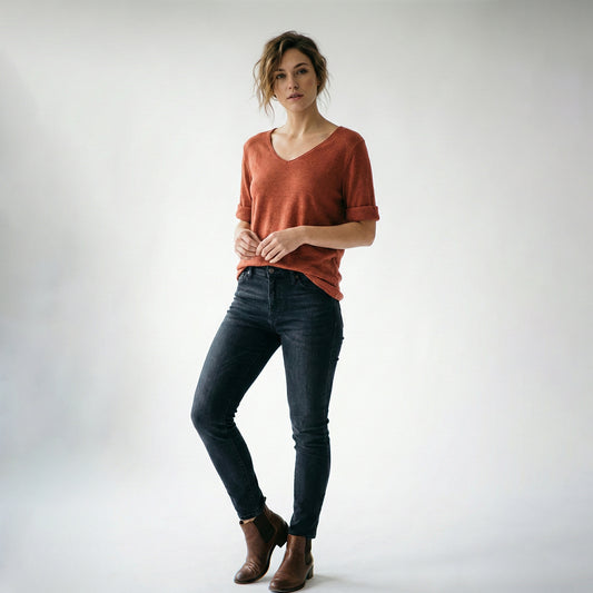 T-Shirt Confort Manche Longue Col V 30% Laine 30% Angora