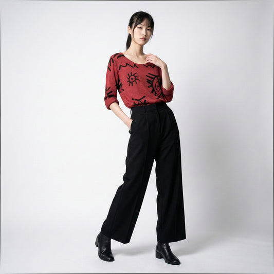 T-Shirt Manche Longue Col Rond à Motif Ethnique