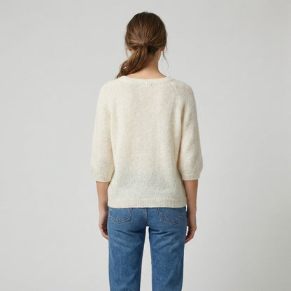 Pull Maille Bords-Côtelé Manche 3/4 Raglan 30% Baby Alpaca