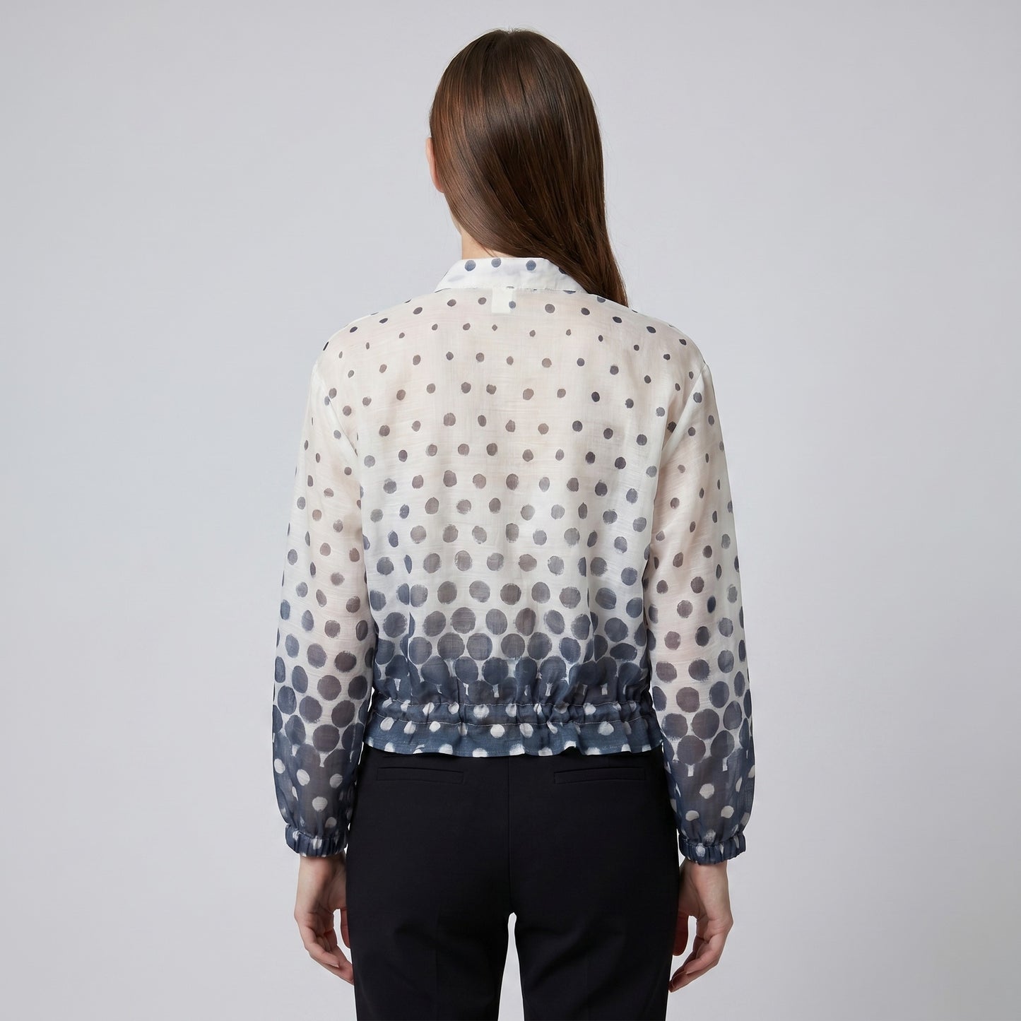 Blouson Léger Zippé à Cordon Poignet Élastique & Motif Pois