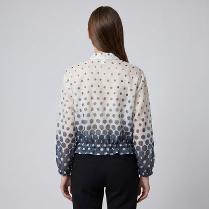 Blouson Léger Zippé à Cordon Poignet Élastique & Motif Pois