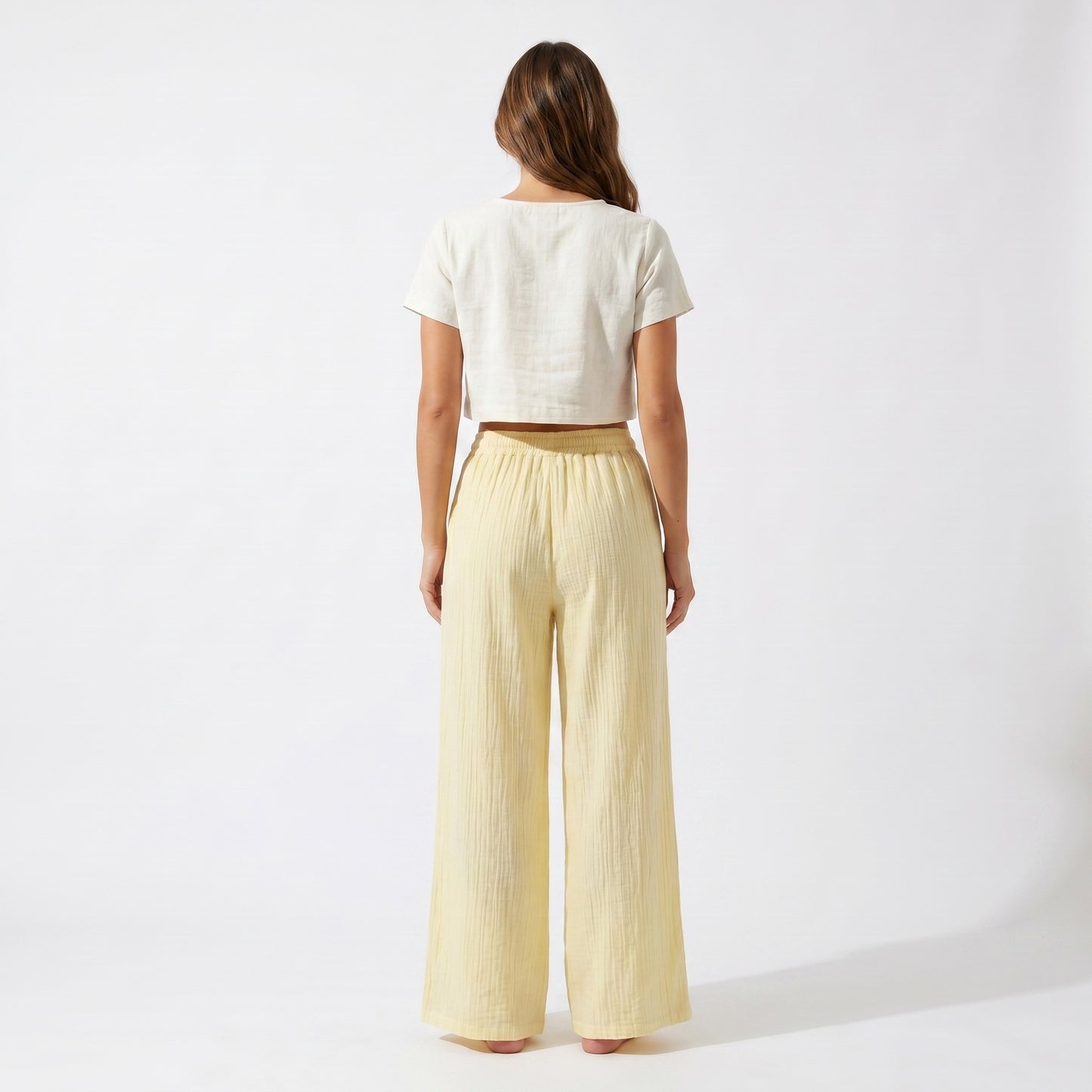 Pantalon Large Léger Taille Élastique & Cordon De Serrage
