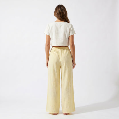 Pantalon Large Léger Taille Élastique & Cordon De Serrage
