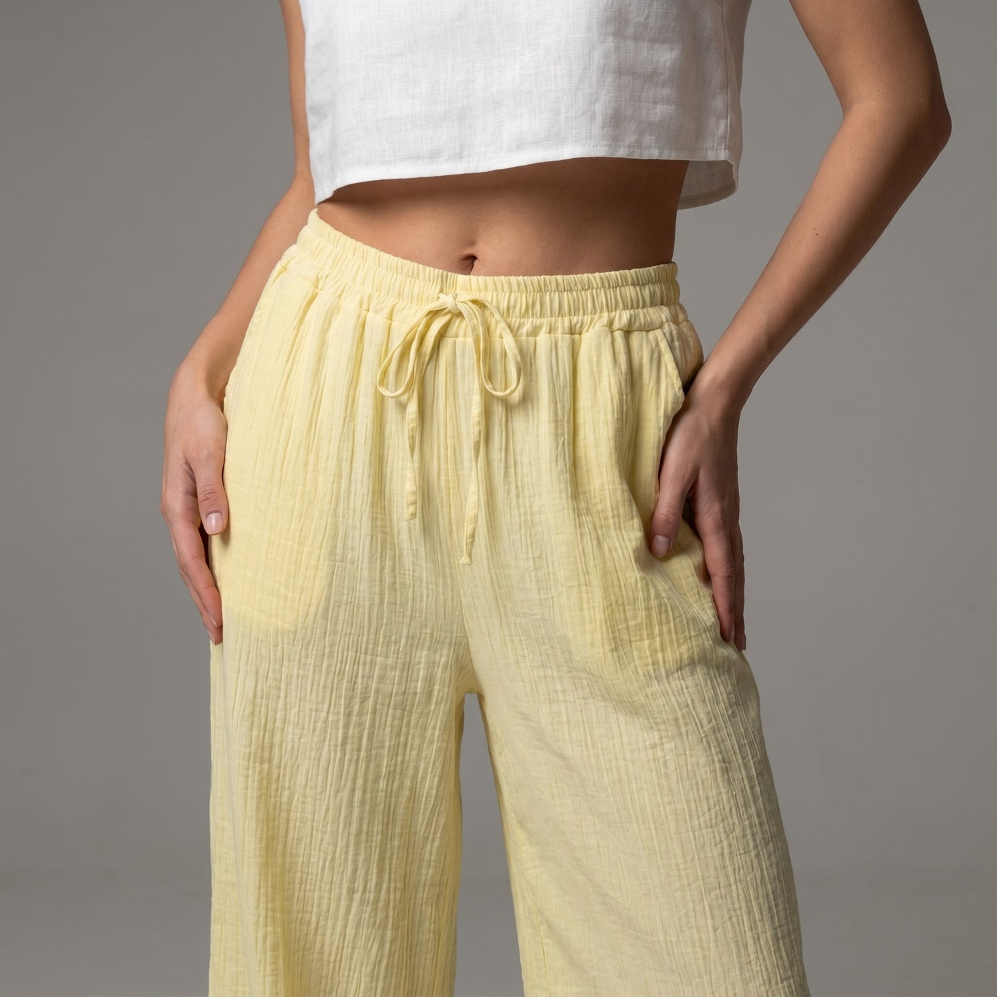 Pantalon Large Léger Taille Élastique & Cordon De Serrage