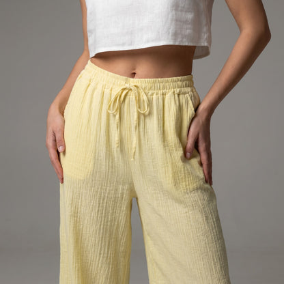Pantalon Large Léger Taille Élastique & Cordon De Serrage