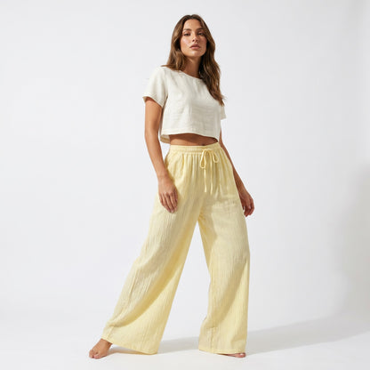 Pantalon Large Léger Taille Élastique & Cordon De Serrage