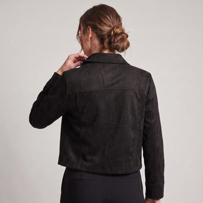 Veste Courte Surchemise Suédine Cropped Poches Plaquées