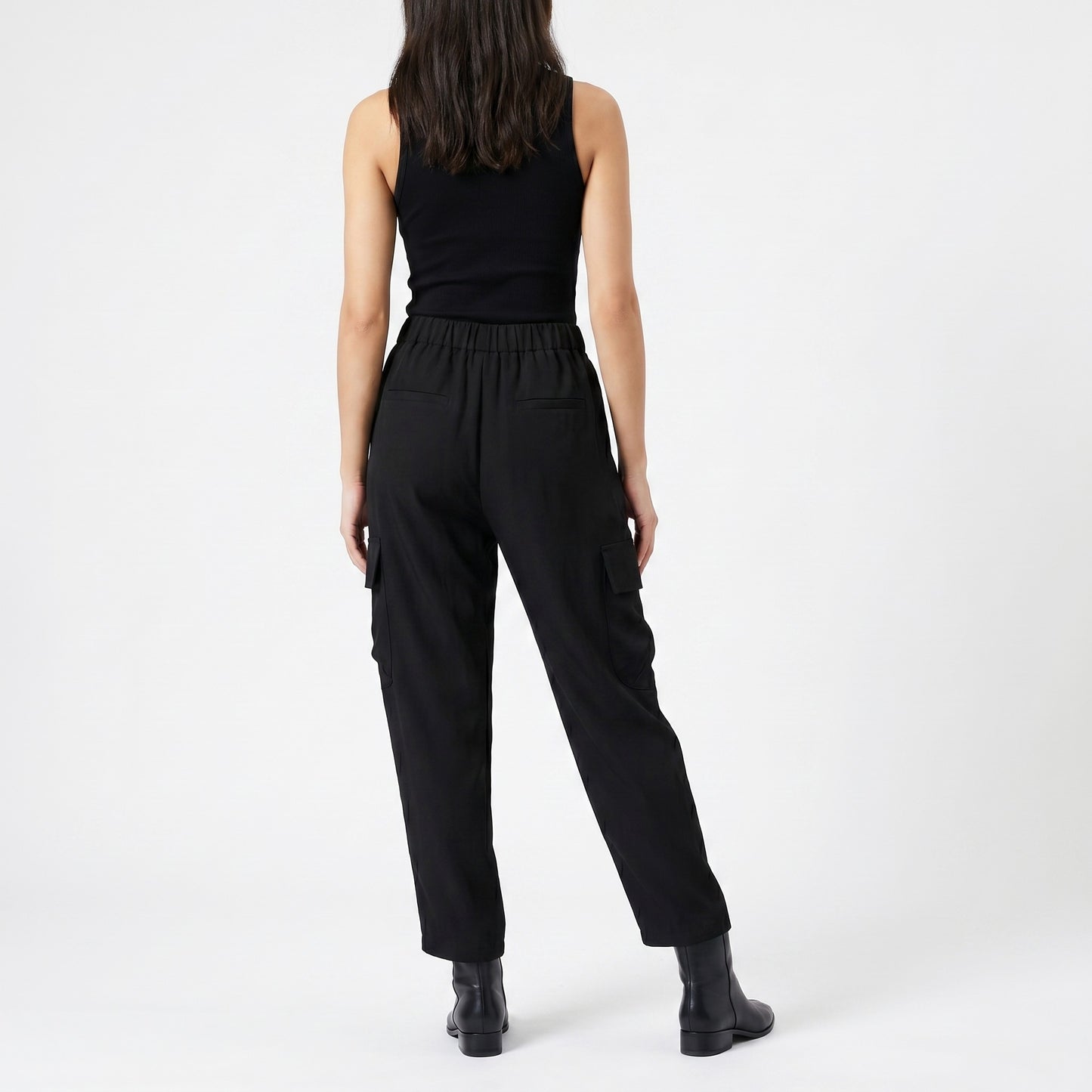 Pantalon Cargo Chic Large à Taille Élastique Texturé Chevron