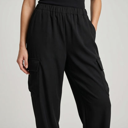 Pantalon Cargo Chic Large à Taille Élastique Texturé Chevron
