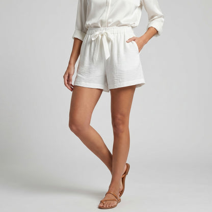 Short Léger Simple Taille Élastique & Ceinture à Nouer