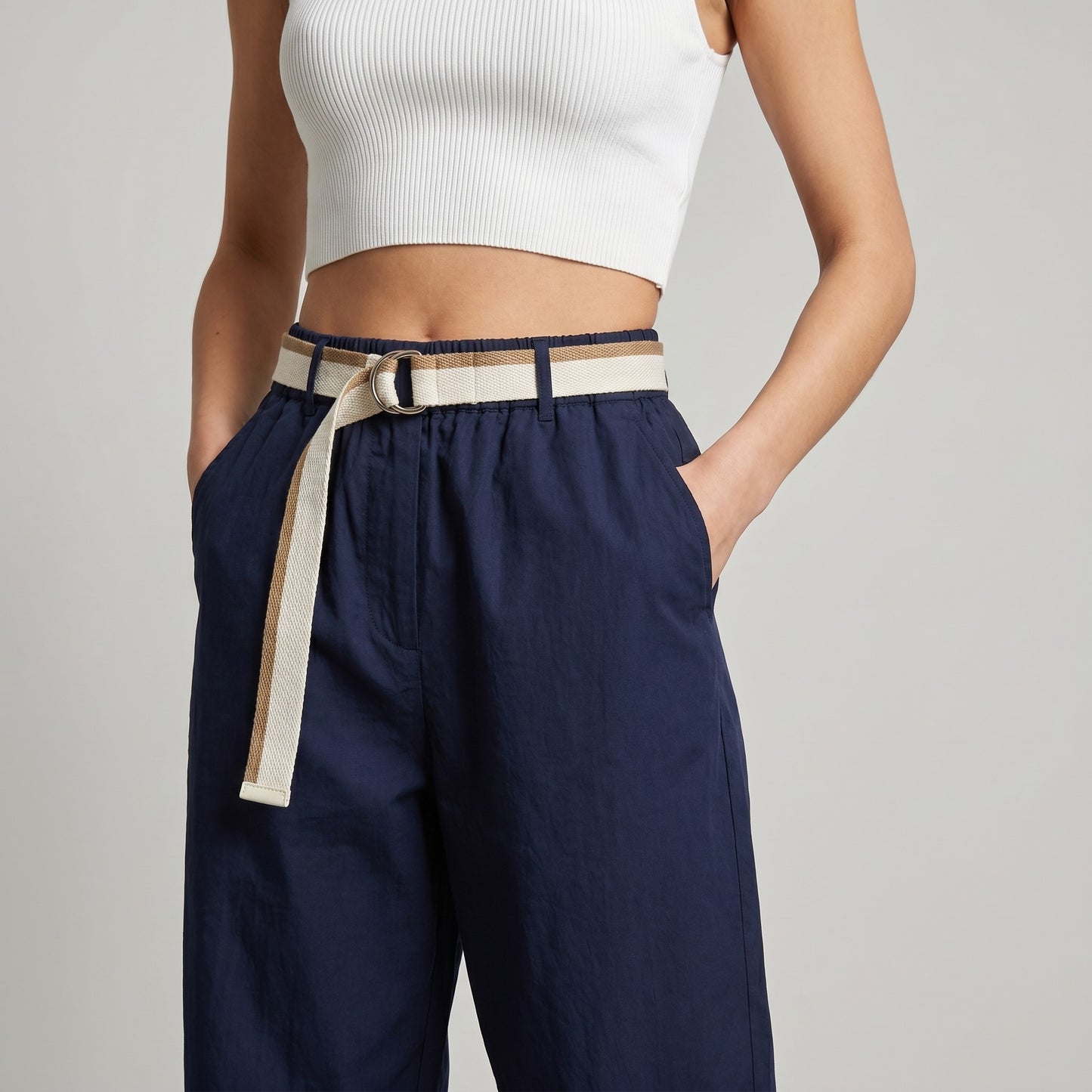 Pantalon Chino Large Coupe Ballon Taille Élastique Ceinture