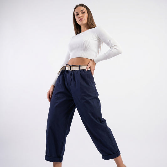 Pantalon Chino Large Coupe Ballon Taille Élastique Ceinture