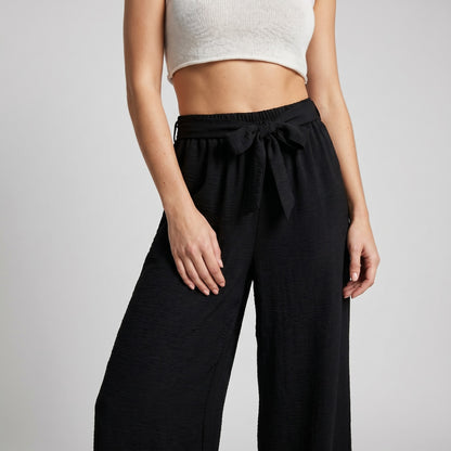Pantalon Palazzo Large Taille Élastique Ceinture à Nouer