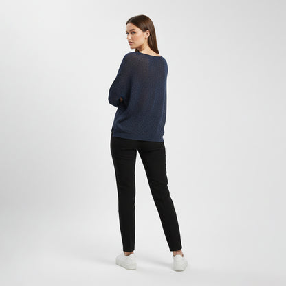 V-Neck Knitted Sweater with Shiny Modal Acrylic Yarn