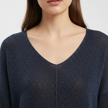 V-Neck Knitted Sweater with Shiny Modal Acrylic Yarn