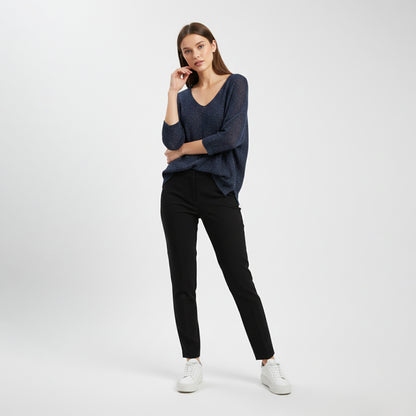 V-Neck Knitted Sweater with Shiny Modal Acrylic Yarn