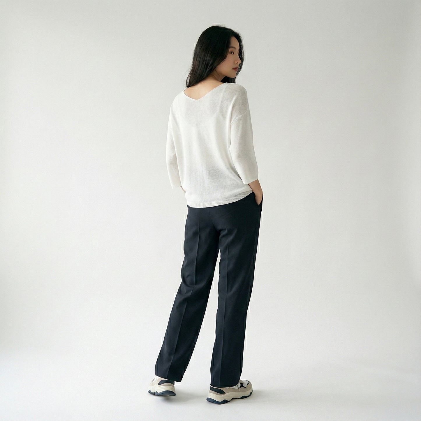 Modal V-Neck Long Sleeve Knit Sweater