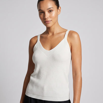 Débardeur Maille Côtelé Simple Col V Bretelles Larges Taillé S/M-M/L