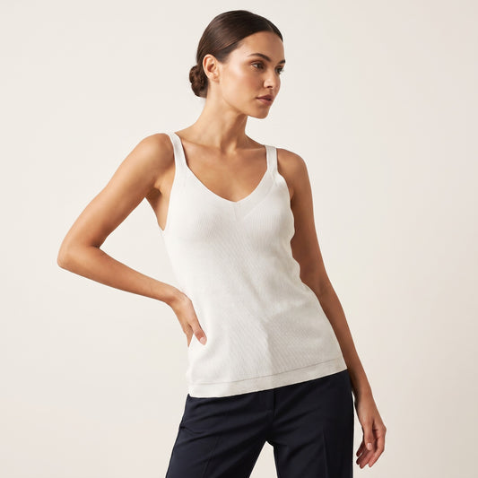 Débardeur Maille Côtelé Simple Col V Bretelles Larges Taillé S/M-M/L