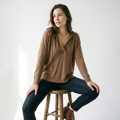 Sweatshirt Poche Kangourou à Capuche Col Châle