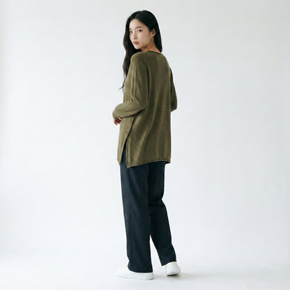 Pull Ample Fentes Cotés Boutonnées Poches Décoratives