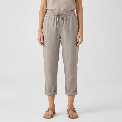 100% Linen Wide Leg Midi Balloon Pants with Adjustable Knot