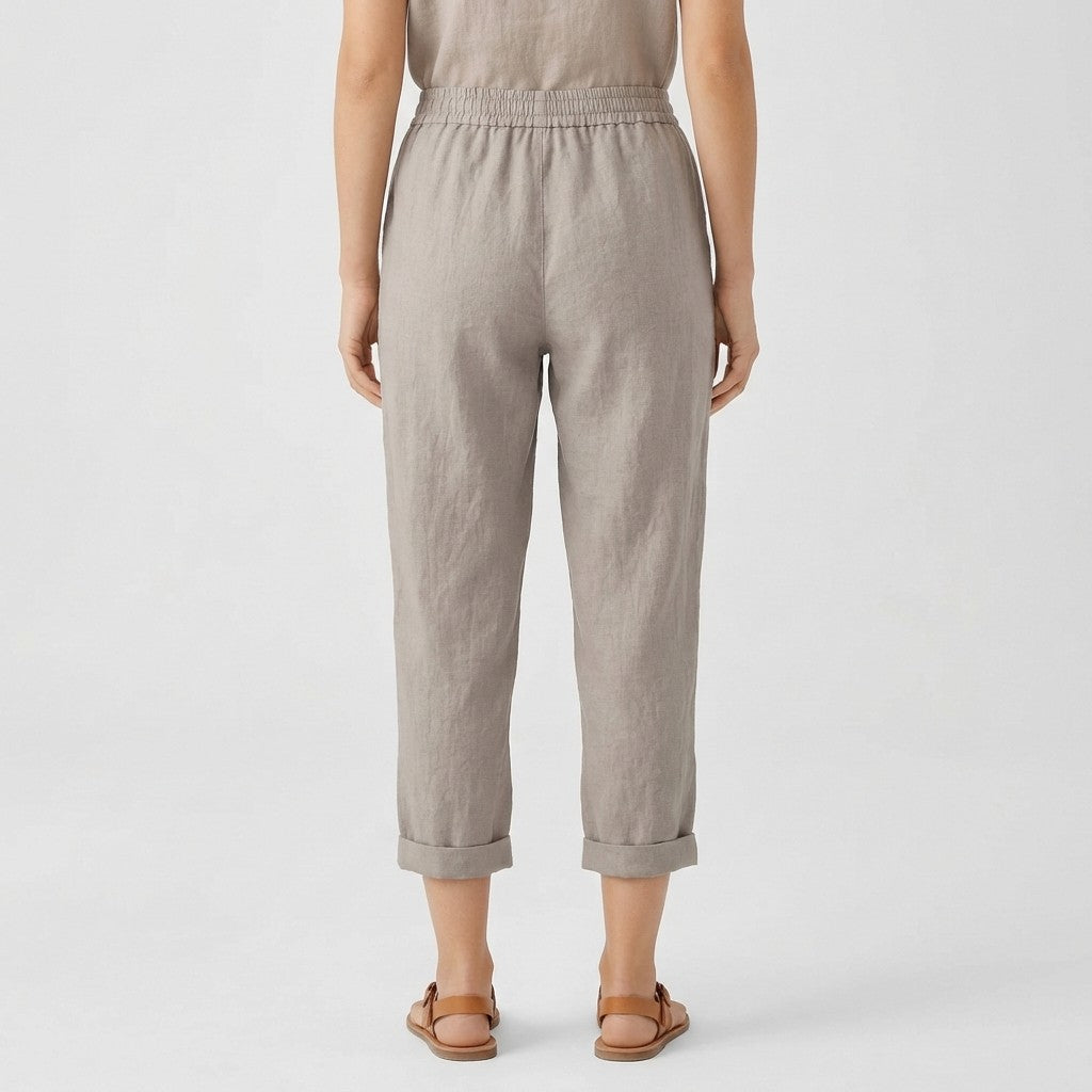 100% Linen Wide Leg Midi Balloon Pants with Adjustable Knot