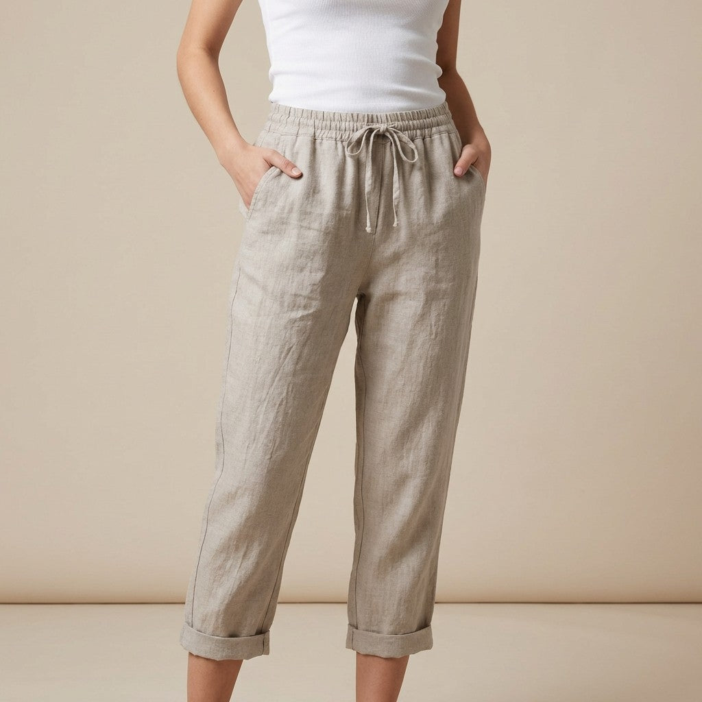 100% Linen Wide Leg Midi Balloon Pants with Adjustable Knot