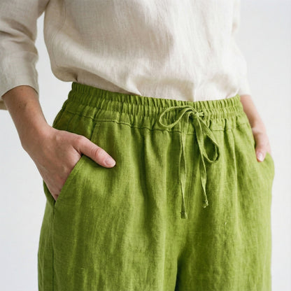 100% Linen Wide Leg Pants with Elasticated Drawstring Waist
