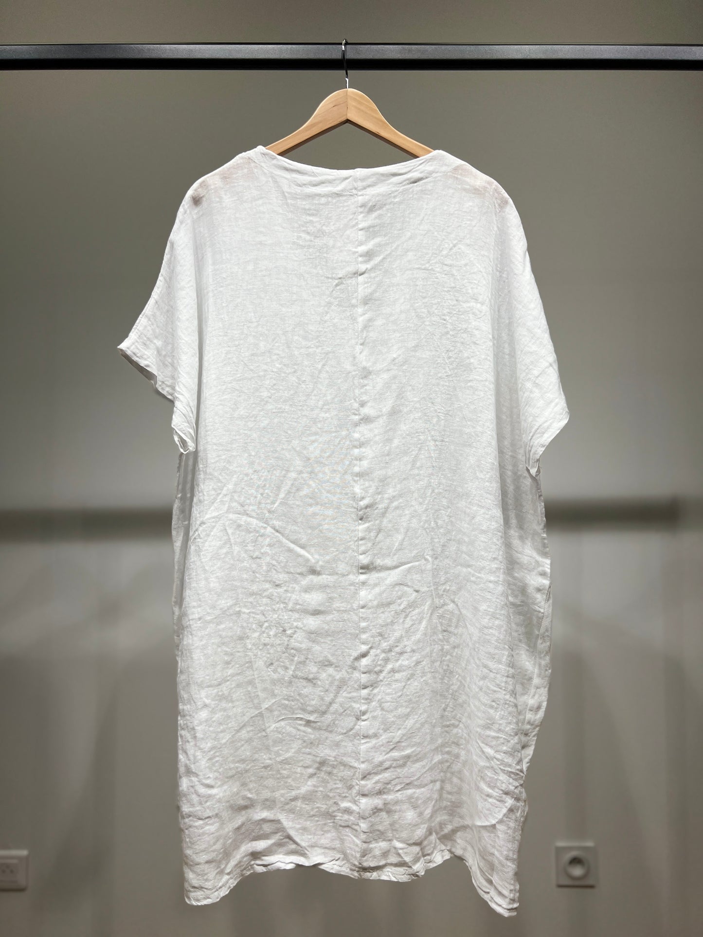 Tunique Large Col V Manche Courte à Poches 100% Lin