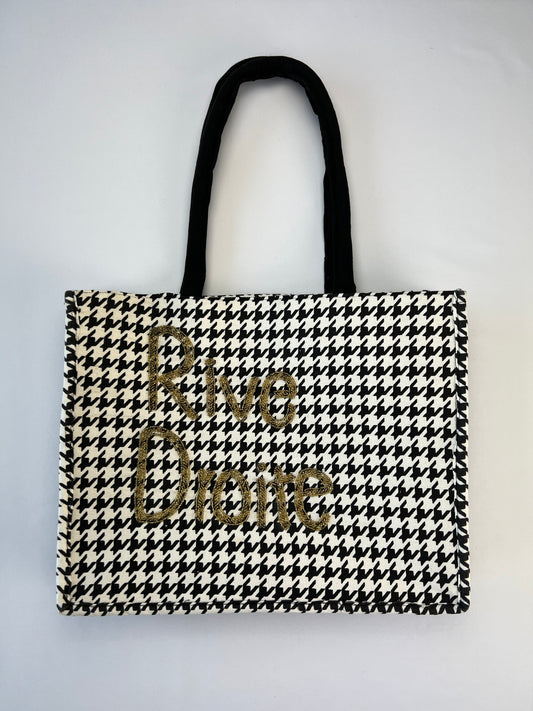 Sac Toile De Jute Motif Pied De Poule "Rive Droite" à Poche Intérieur