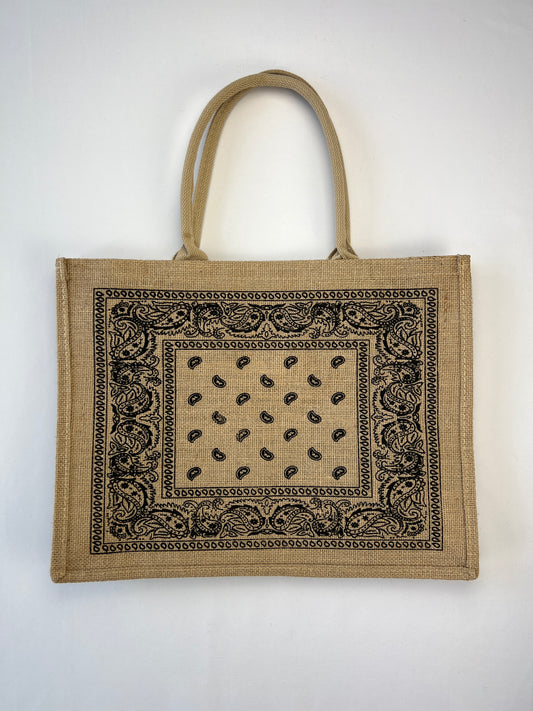 Sac Toile De Jute Poche Intérieure Motif Cachemire 100% Lin