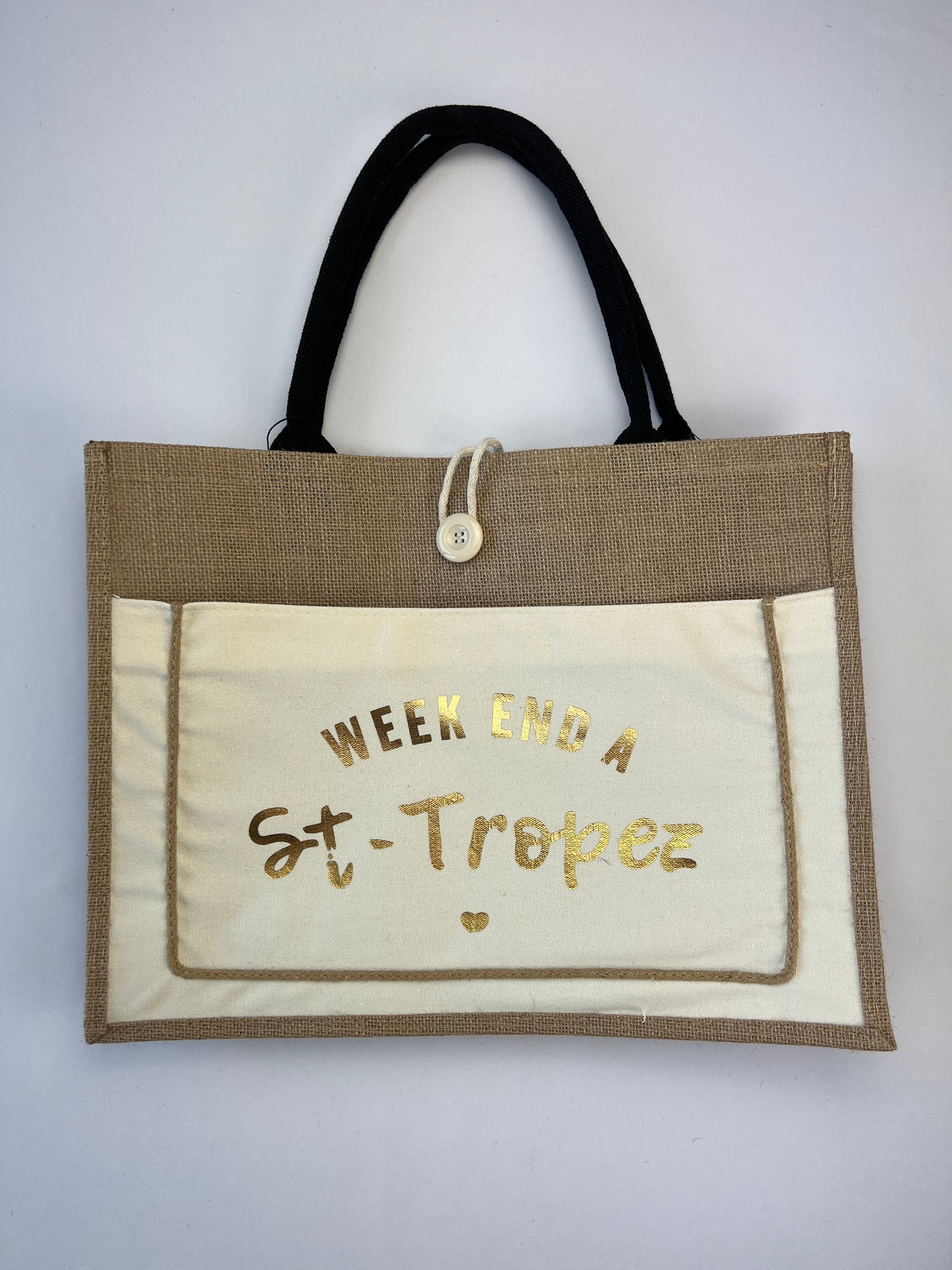 Sac Toile De Jute "Saint Tropez" Poches Et Bouton 100% Lin