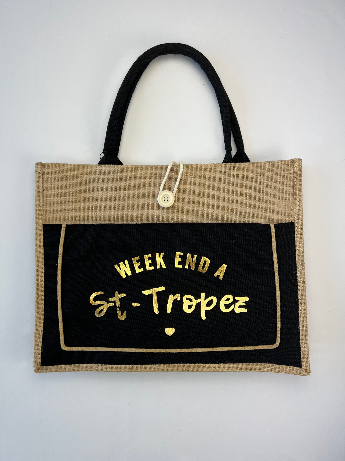 Sac Toile De Jute "Saint Tropez" Poches Et Bouton 100% Lin