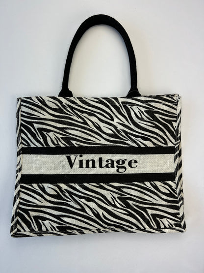 Sac Toile De Jute "Vintage" à Poche Motif Zèbre 100% Lin
