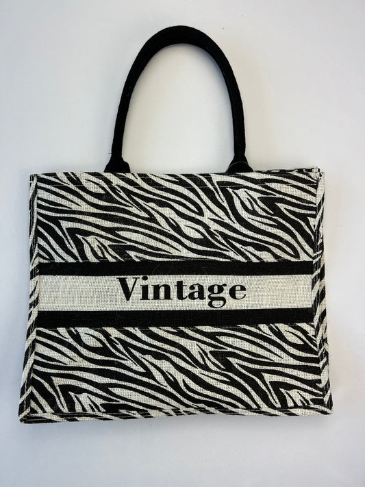 Sac Toile De Jute "Vintage" à Poche Motif Zèbre 100% Lin