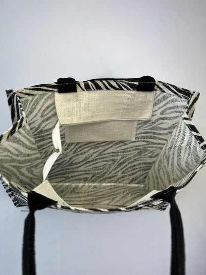 Sac Toile De Jute "Vintage" à Poche Motif Zèbre 100% Lin