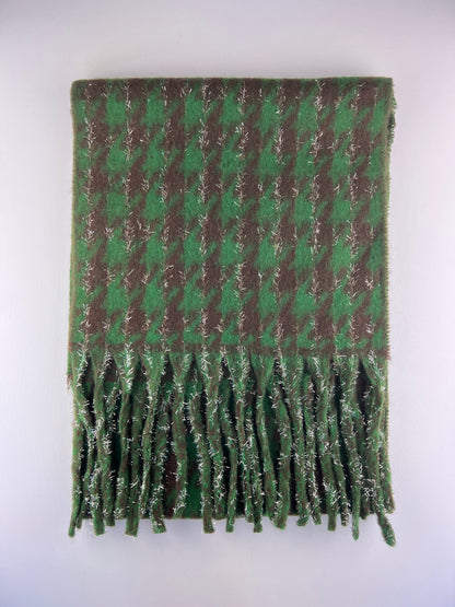 Écharpe Motif Pied-De-Poule Franges 30% Laine 10% Cachemire