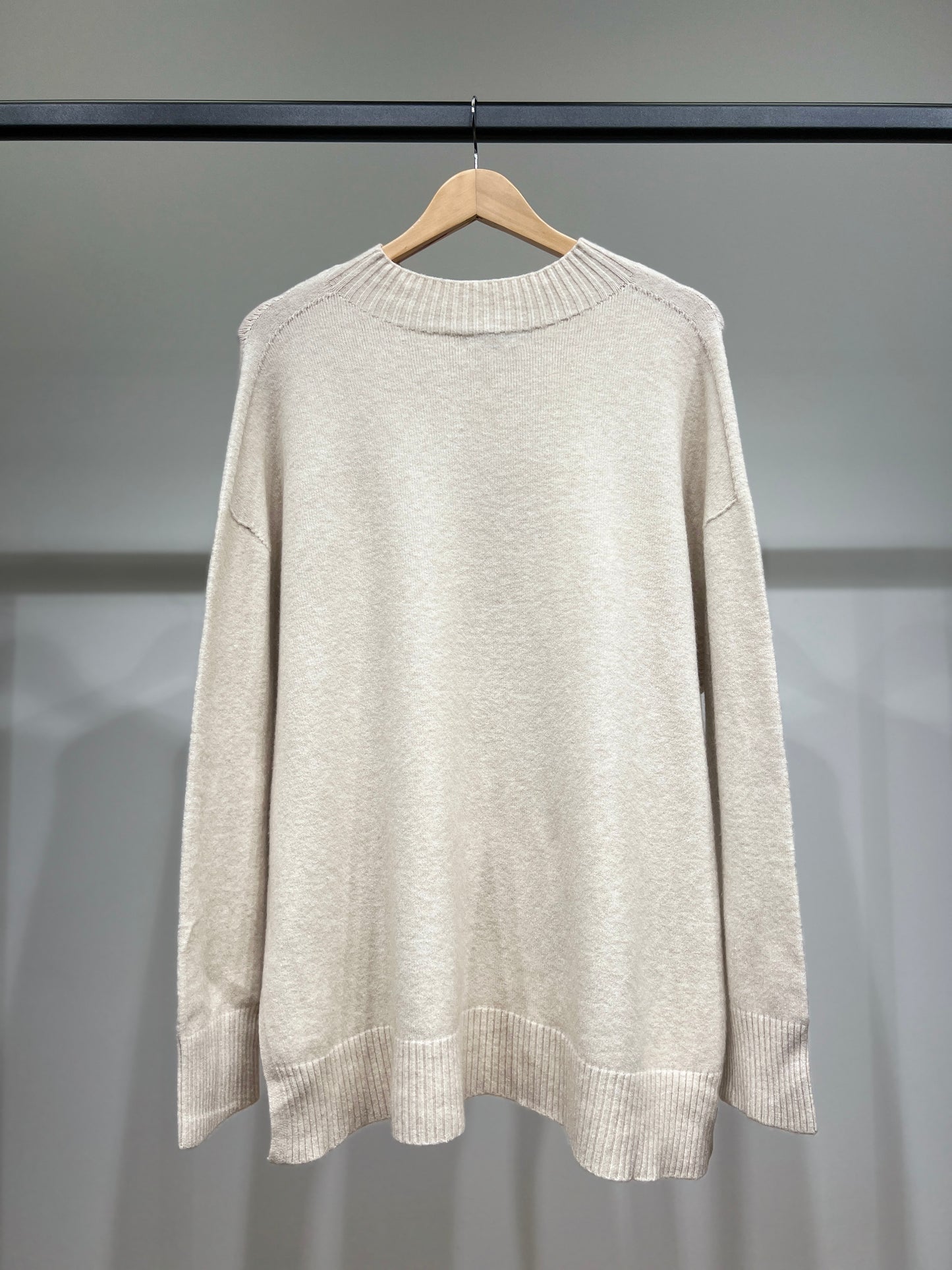 Pull Large Col Montant Manche Longue Bords-Côtelé