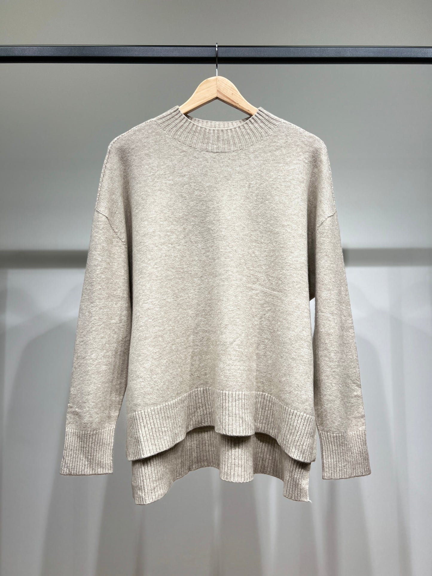 Pull Large Col Montant Manche Longue Bords-Côtelé